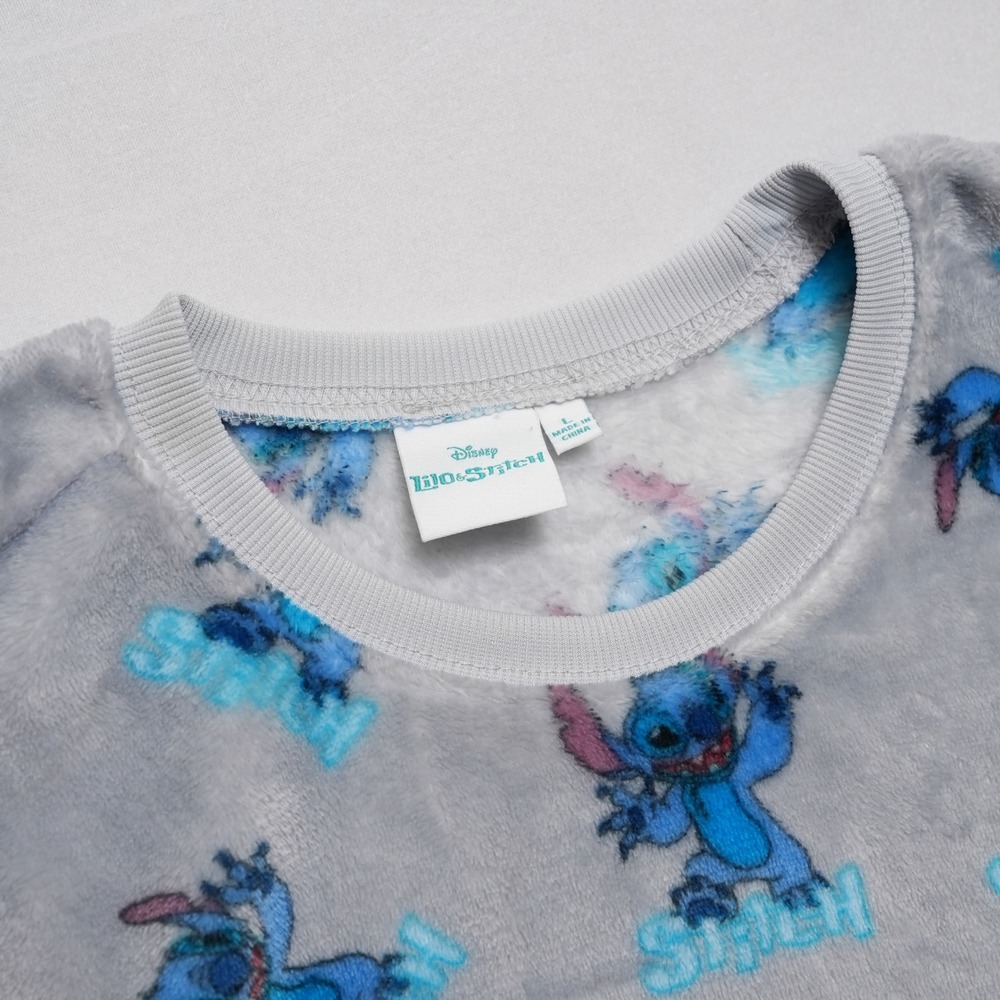 Disney Lilo & Stitch Womens Large Gray Fuzzy Fleece Crewneck Sweatshirt - Picture 6 of 14